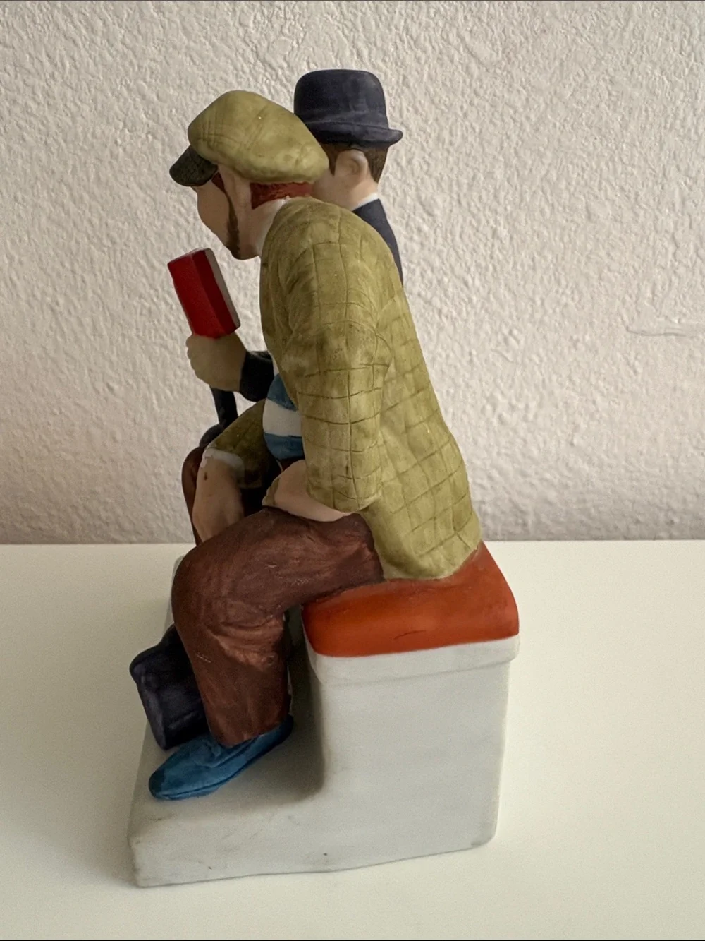 Norman Rockwell Two Men Reading Figurine — Red, Blue, Brown, Cream